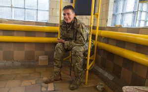 Luhansk, Ukraine. 19th June, 2014. Pro-Russian insurgents have captured a woman. She introduced Nadezhda Savchenko. Woman is a Ukrainian Air Force military, she is navigator. The rebels claim that she was the gunner. -- Separatist militants in eastern Ukraine have ignored the President's proposal to surrender, as prescribed in terms of the peace settlement. This is evidenced by an increase in the number of military equipment to terrorists and armed attacks on soldiers of the Ukrainian army. Igor Golovnov/Alamy Live News...E2FHR1 Luhansk, Ukraine. 19th June, 2014. Pro-Russian insurgents have captured a woman. She introduced Nadezhda Savchenko. Woman is a Ukrainian Air Force military, she is navigator. The rebels claim that she was the gunner. -- Separatist militants in eastern Ukraine have ignored the President's proposal to surrender, as prescribed in terms of the peace settlement. This is evidenced by an increase in the number of military equipment to terrorists and armed attacks on soldiers of the Ukrainian army. Igor Golovnov/Alamy Live News